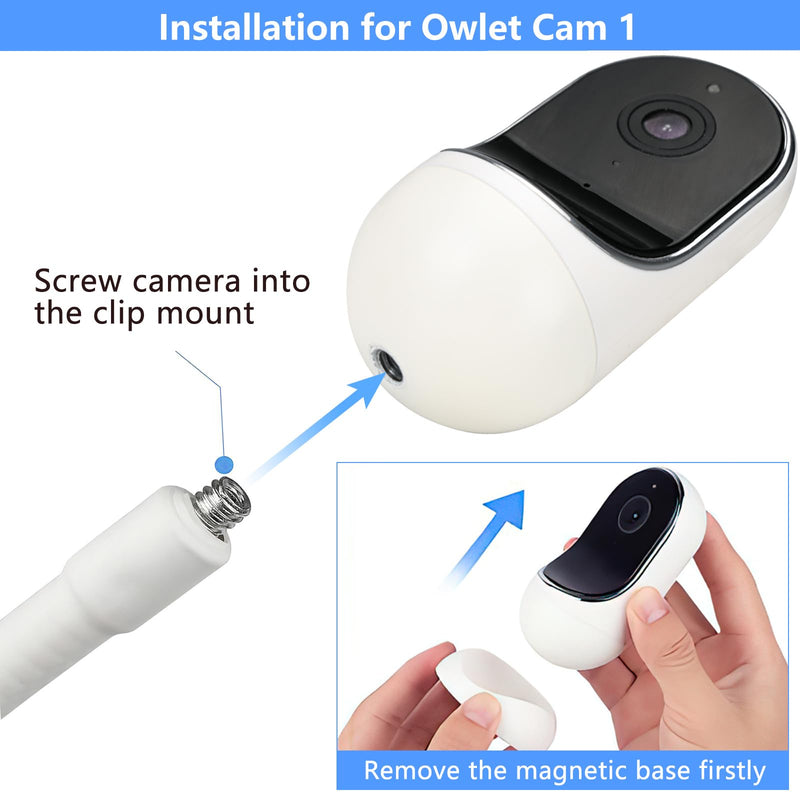 Flexible Clip Mount Compatible with Owlet, Motorola and Other Baby Monitor Camera with 1/4 Threaded Hole without Tools or Wall Damage - White - BeesActive Australia