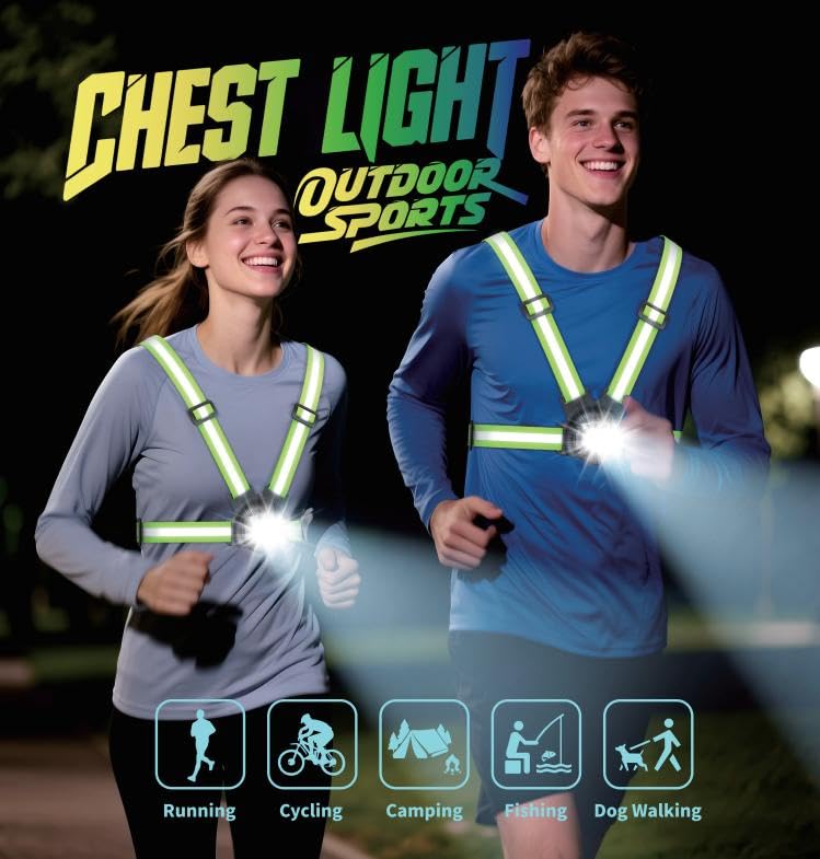 Running Lights for Runners 800LM, 6 Modes Running Light with 45°Adjustable Tilt, IPX5 Waterproof Rechargeable Visibility Reflective Vest for Night Walking/Cycling/Jogging, 4-25Hrs Runtime - BeesActive Australia