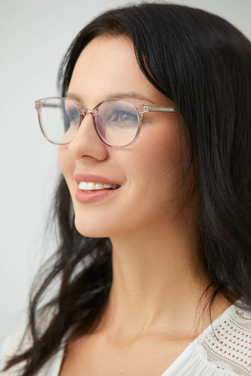 FONHCOO Blue Light Blocking Glasses Women Men Computer Eyeglasses,TR90 Fashion Round Transparent Anti Blue Light Glasses with Anti Eyestrain & UV Glare for Gaming & Reading (Flesh Pink) Flesh Pink - BeesActive Australia