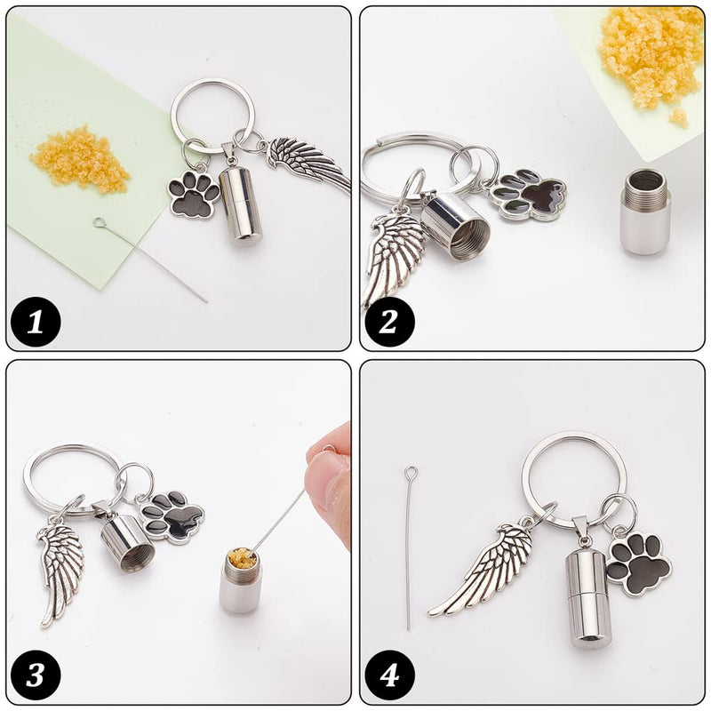 nbeads Pack of 2 pet memorial urn keychains, dog paw wings ashes memorial keychain pet memorial ashes holder keychain pet keepsake memorial