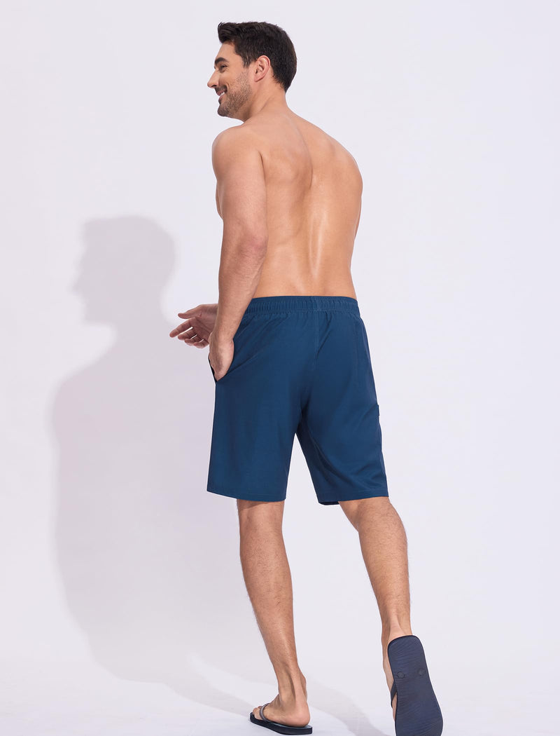 SILKWORLD Mens Swim Trunks Quick Dry Bathing Suit 9 Inch Swim Shorts with Mesh Lining and Zipper Cargo Pockets Navy Blue X-Large