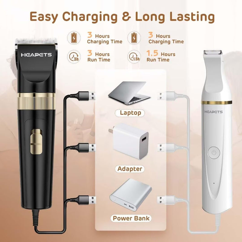 Dog Hair Clippers for Grooming Kit and Dog Paw Trimmer Nail Grinder for Grooming, Low Noise Rechargeable Cordless, Shaver Grooming Supplies for Pet Cats Dogs (Black, White) Black - BeesActive Australia