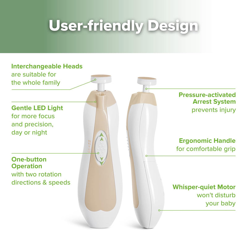haakaa Baby Nail Trimmer Electric Baby Nail Clippers Kit for Newborn, Toddler or Adults Fingernails and Toenails Care, Baby Nail Care Set & Extra 4 Replacement Pads Combo - Acorn - BeesActive Australia