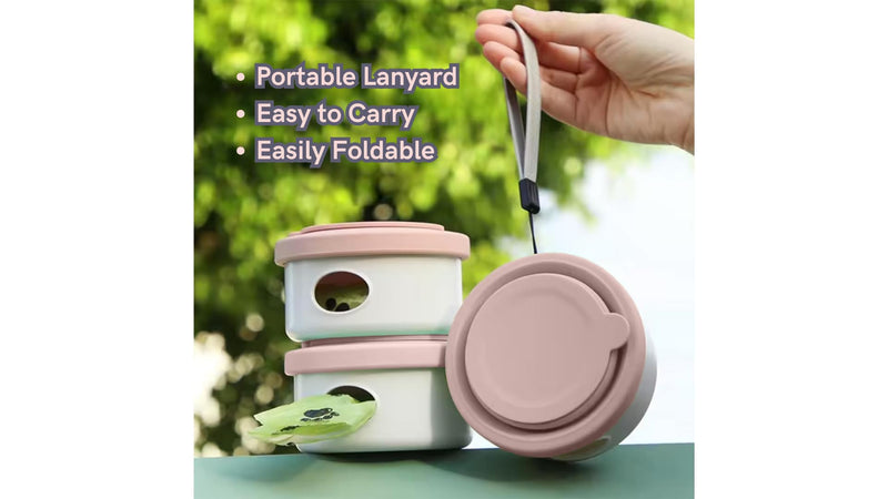 Collapsible Dog Travel Bowl, Portable Dog Bowls, 3-in-1 Pet Food and Water Feeder, Poop Bag Dispenser, Travel Dog Food Container with Lid for Camping, Walking, Hiking and Traveling (Pastel Pink) Pastel Pink - BeesActive Australia
