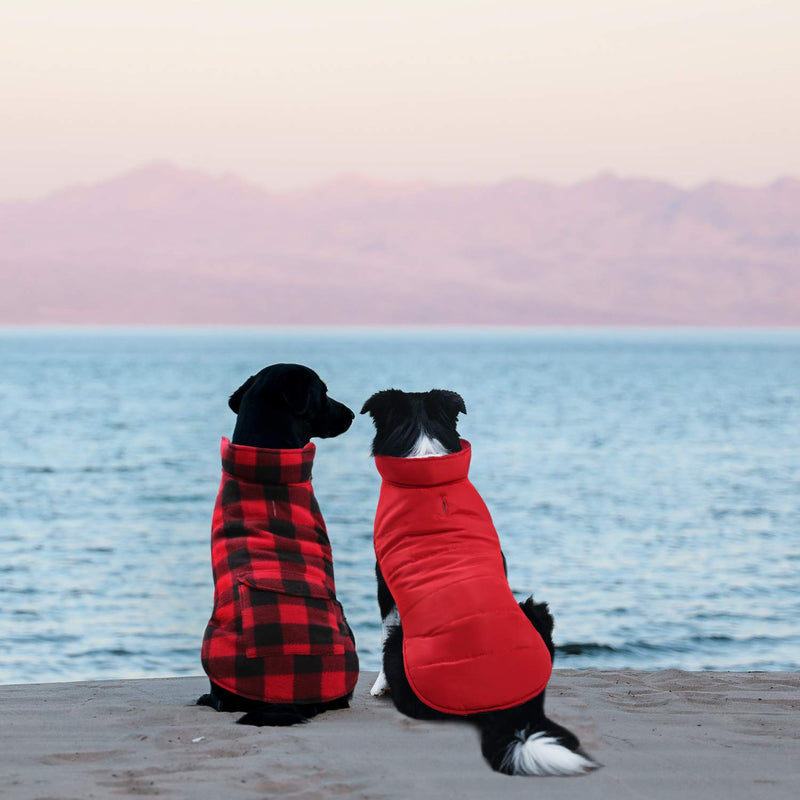 ASENKU Dog Winter Coat, Dog Fleece Jacket Plaid Reversible Dog Vest Waterproof Windproof Cold Weather Dog Clothes Pet Apparel for Small Medium Large Dogs Red XL X-Large - BeesActive Australia