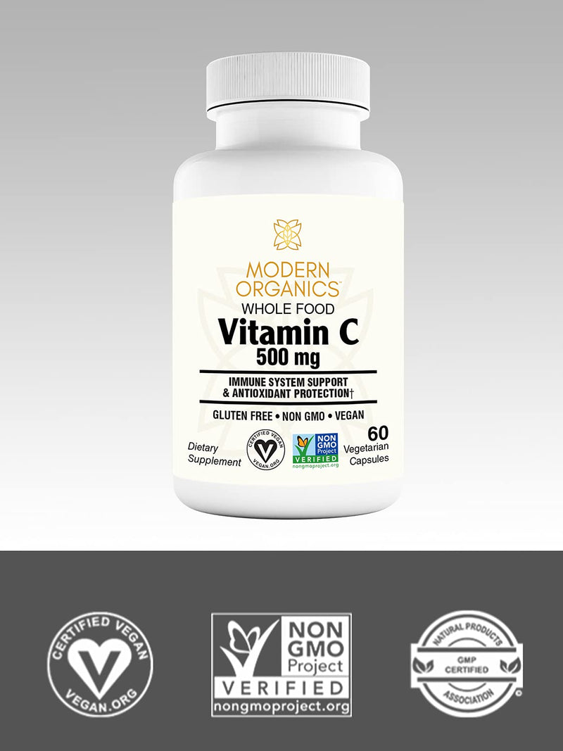 Vitamin C | 500mg Whole Food Vitamin C from Acerola Cherry Extract with Citrus Bioflavonoid Complex | 23 Organic Fruits & Vegetables Blend | Probiotics and Enzymes | 60 Vegan Capsules
