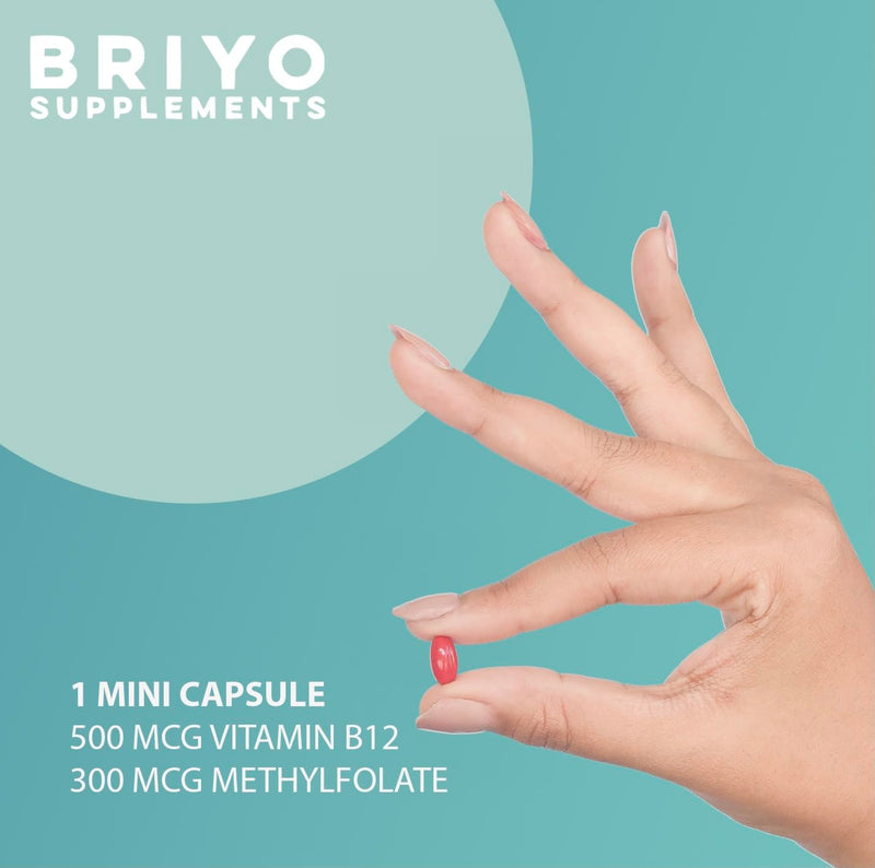 Briyo Vitamin B12 500 mcg (methylcobalamin) with Folate (methylfolate) 90 mini softgels