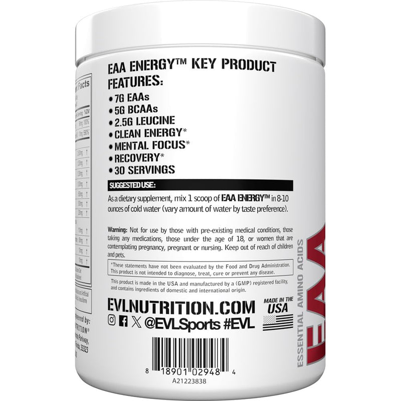 EVL EAA Essential Amino Acids Powder Pre & Post Workout - 30 Servings | 7g EAA formula with 5g BCAAs supports muscle recovery, energy and workout performance - Watermelon
