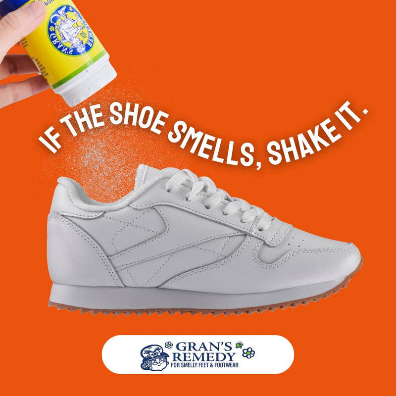 Gran's Remedy Shoe Deodorizer and Foot Powder for Smelly Feet - Effective Shoe Odor Eliminator in Travel Size - Absorbs Sweat and Moisture for Shoes and Feet - Unscented Unscented Shaker