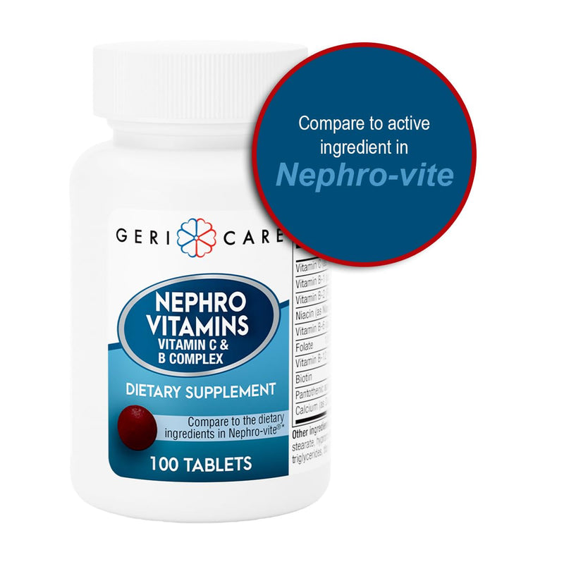GeriCare Nephro Vitamin C & B Complex Tablets, 100 Count – Daily Kidney Health & Energy Support, Immune System Boost, Antioxidant Protection & Metabolism Support (Pack of 1)