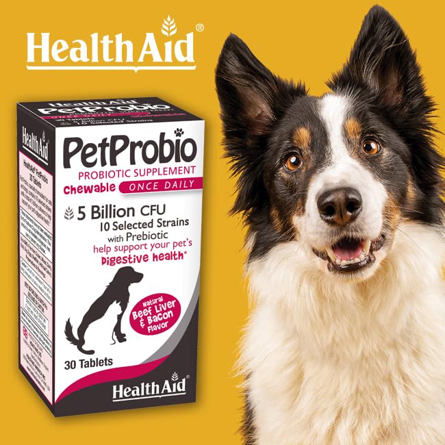 HealthAid PetProbio 5 Billion CFU Probiotic for Cats & Dogs – 10‑Strain Once‑Daily Digestive Support – Natural Beef, Liver & Bacon Flavor – Non‑GMO, Gluten‑Free