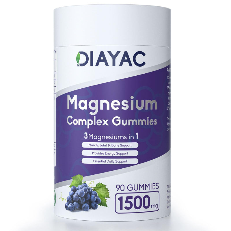 Magnesium Complex Gummies, Individually Packaged Magnesium Supplement, Magnesium Chelate, Bisglycinate, Malate, Citrate, Taurate Chewable for Women & Men,Sleep&Muscle&Nerve Health, Vegan 90 Counts Grape 1 Count (Pack of 90)
