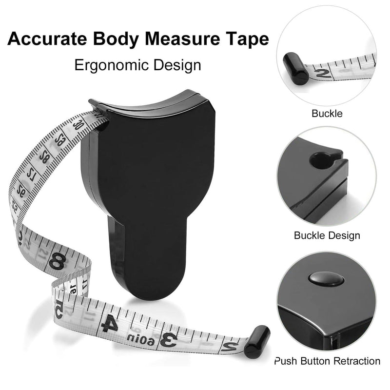 Body Fat Caliper and Body Measure Tape 60inch for Accurately Measuring BMI Skin Fold Fitness and Weight-Loss(Black) - BeesActive Australia