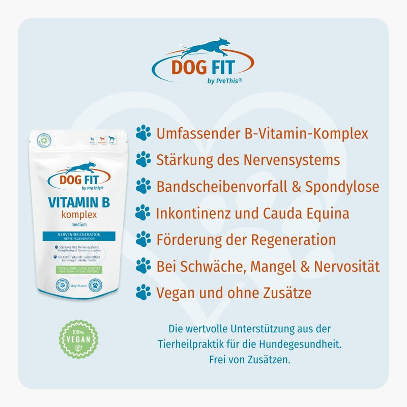 DOG FIT by PreThis® Vitamin B complex for dogs I nervous system, incontinence, spondylosis, tremors, strengthening I B vitamins with biotin & folic acid I Vegan without additives | medium medium (10 - 25kg) - BeesActive Australia