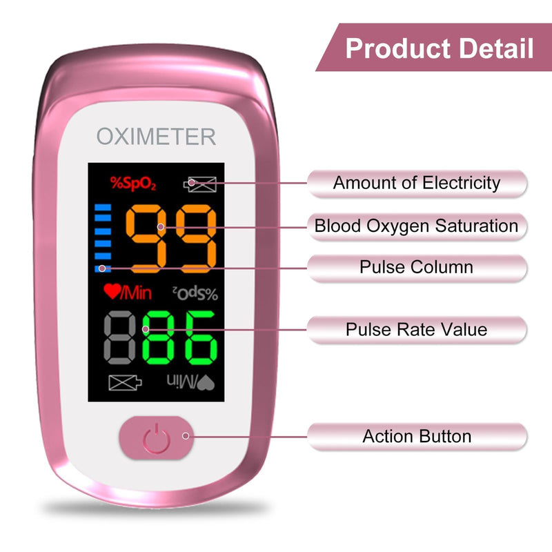 Blood oxygen meter finger, Oxygen meter finger pulse oximeter, Pulse oximeter for kids and Adult, Oxymeter Pulse OX for Sports Aviation Use Pink1 - BeesActive Australia