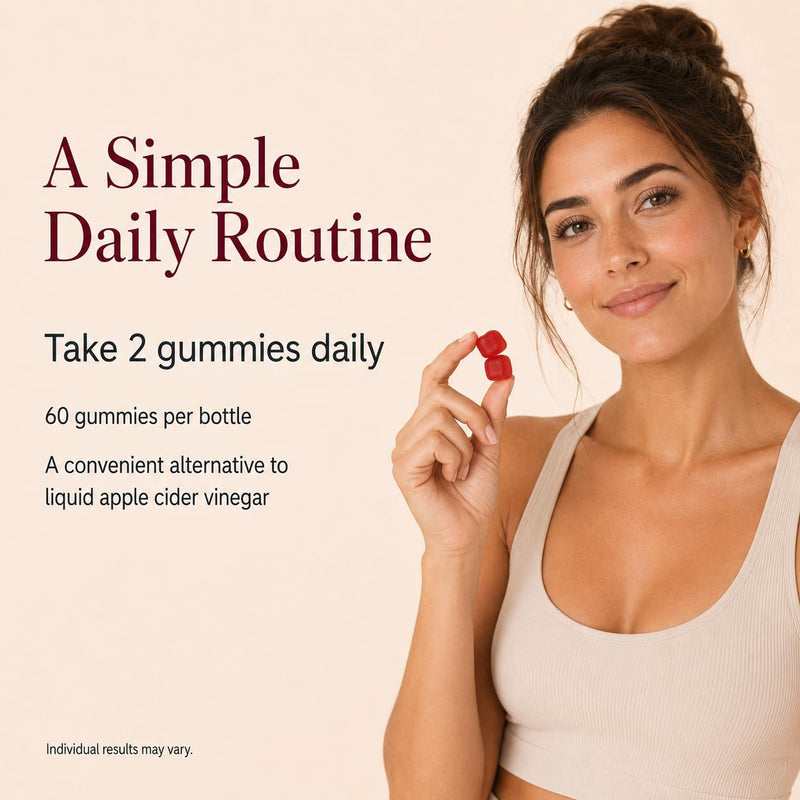 ACV Gummies with Mother, 1500 mg per Serving, 120 Count, 2 Pack | Two 60-count bottles with pomegranate, beet root and B vitamins for a convenient daily supplement routine.