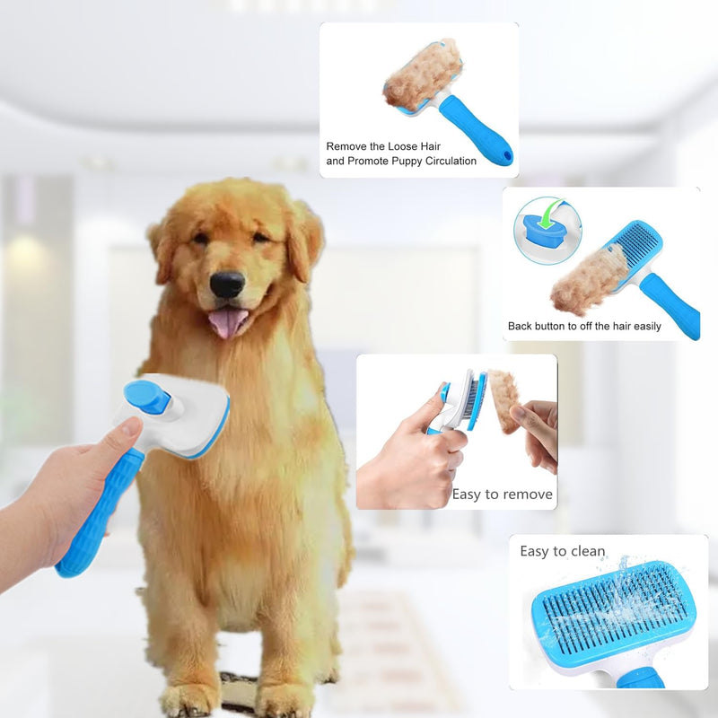 2-in-1 Pet Grooming Tool: Slicker Brush with Release Button for Cats & Dogs, Removes Tangles & Loose Fur, Ideal for Long or Short Hair, Grey - BeesActive Australia