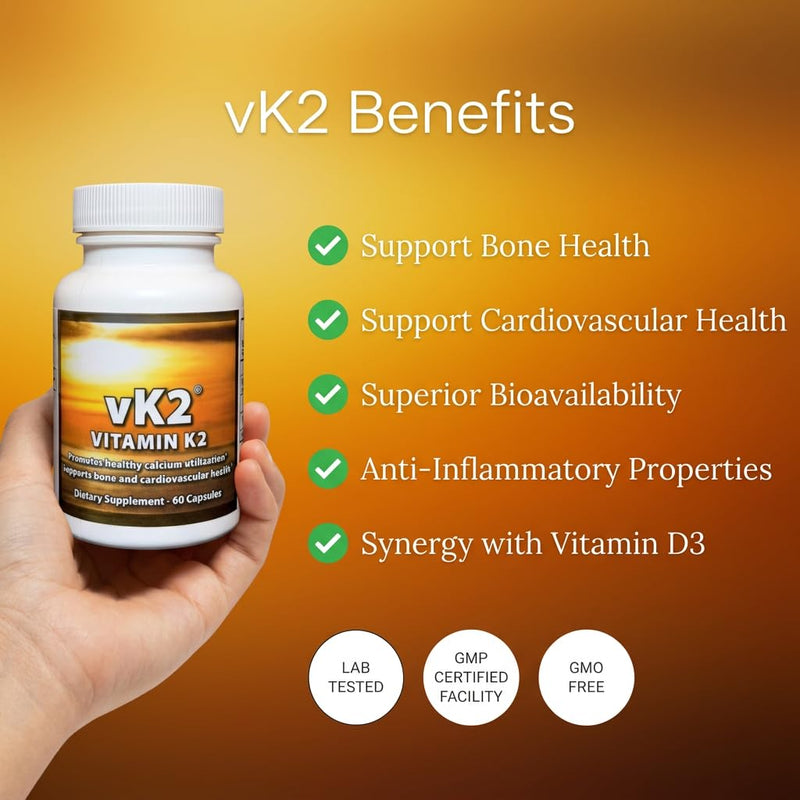 Vitamin Supplement MK-4 + MK-7 – Supports Bone & Cardiovascular Health – D3 Companion – (2 Pack) 2 Pack