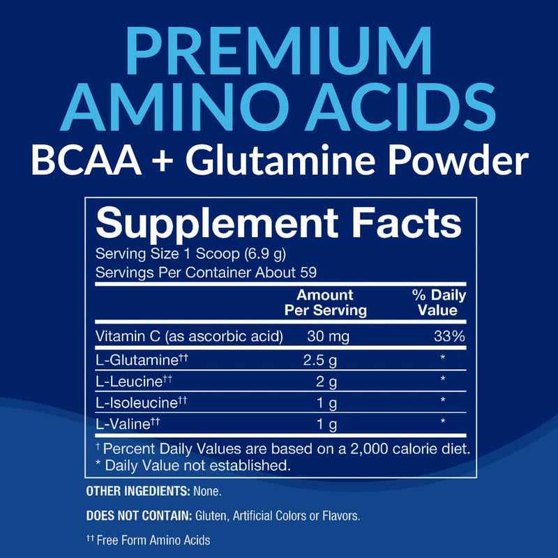 BodyTech BCAA + Glutamine Powder, Unflavored, 14.4 Oz, 59 Servings | Vitamin C, L Glutamine & More, Essential Pre Workout or Post Workout Amino Acids for Men & Women 14.4 Ounce (Pack of 1)