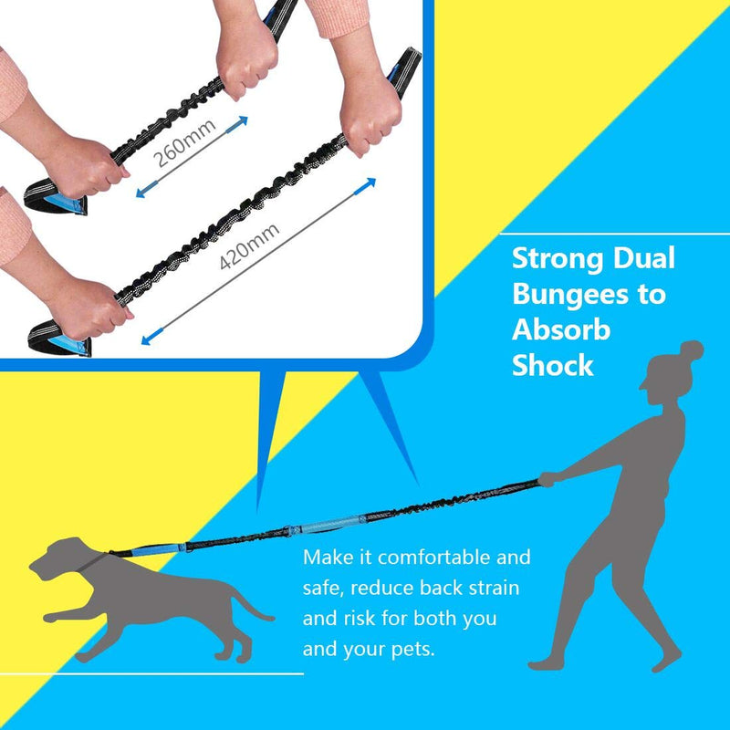 Uppetly Hands Free Dog Running Leash with Adjustable Waist Belt, Dual Handle Elastic Bungees Retractable Rope for Small and Medium Dogs, Reflective Stitches for Walking Hiking Biking (Large, 25-120lb) Medium/Large