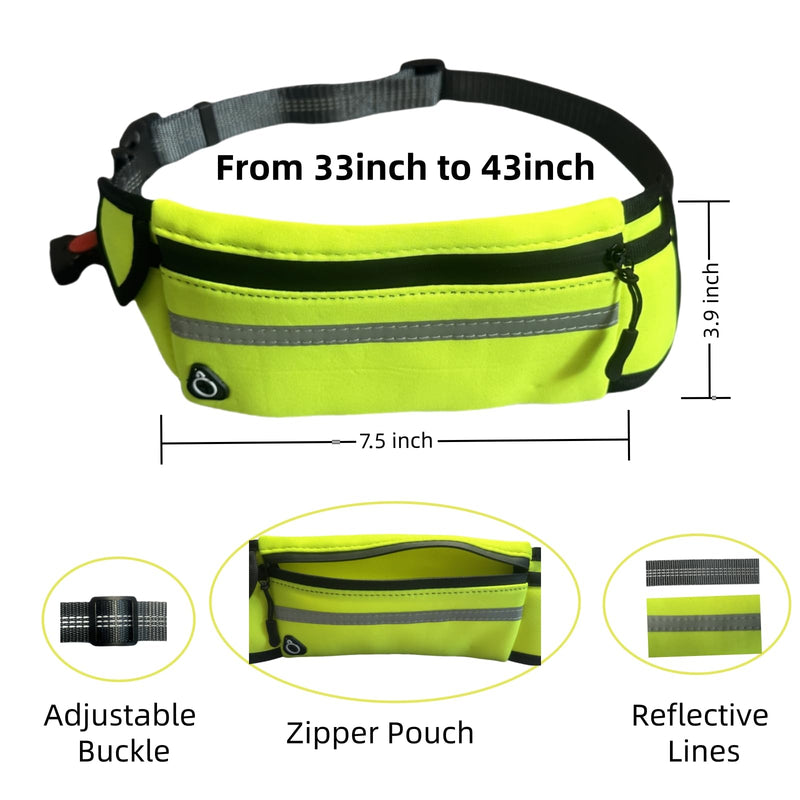 FJ Four Joys Hands Free Dog Leash with Zipper Pouch, Waist Leash for Dog Walking with Shock Absorbing Bungee for Walking, Jogging and Running (Yellow-Green) Yellow-green - BeesActive Australia