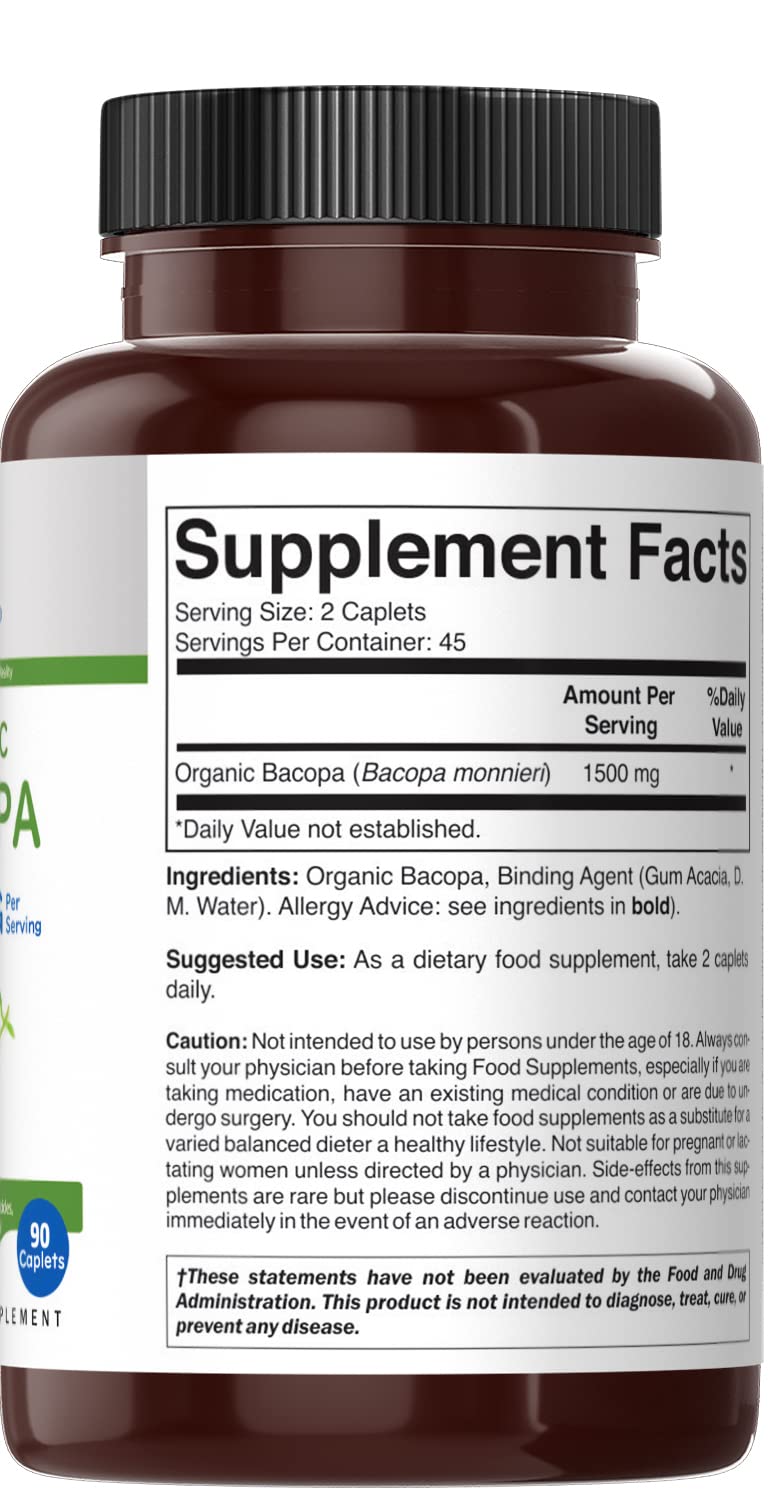 Brieofood Organic Bacopa 1500mg, 45 Servings, Vegetarian, Gluten Free, 90 Vegetarian Tablets‚Ä¶