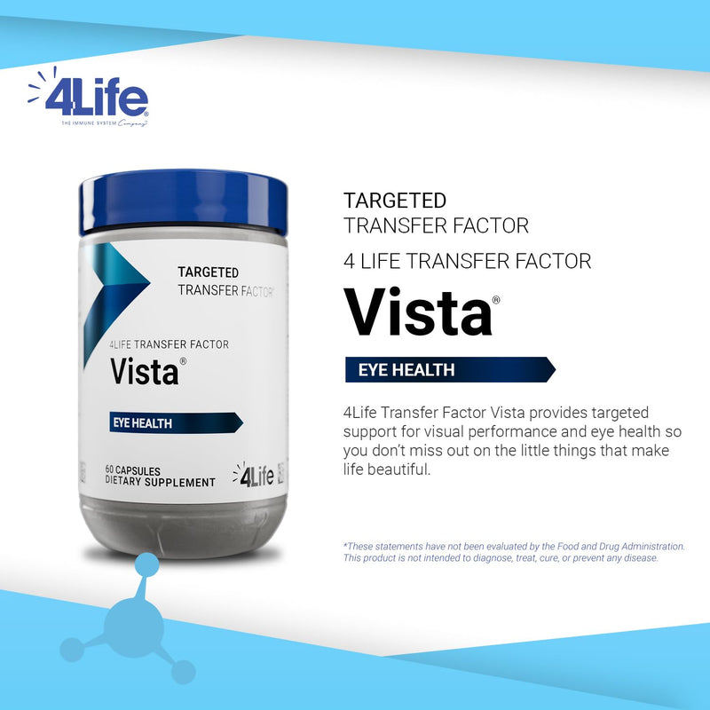 4Life Transfer Factor Vista Eye Health with Lutein Zeaxanthin, 60 Capsules | Bilberry, Astaxanthin, Visual clarity, Carotenoids, Daily Nutrition, Eye wellness, Immune balance, Vitamins A C E, Zinc