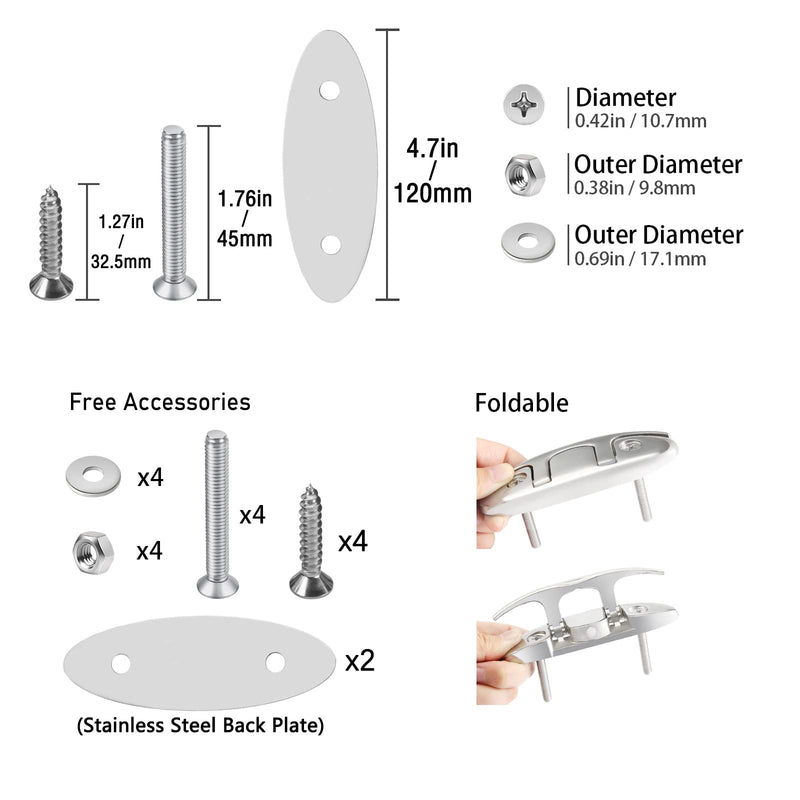 YUSOVE Boat Folding Cleat 4-1/2" 316 Stainless Steel Marine Flip Up Dock Cleat,Pack of 2
