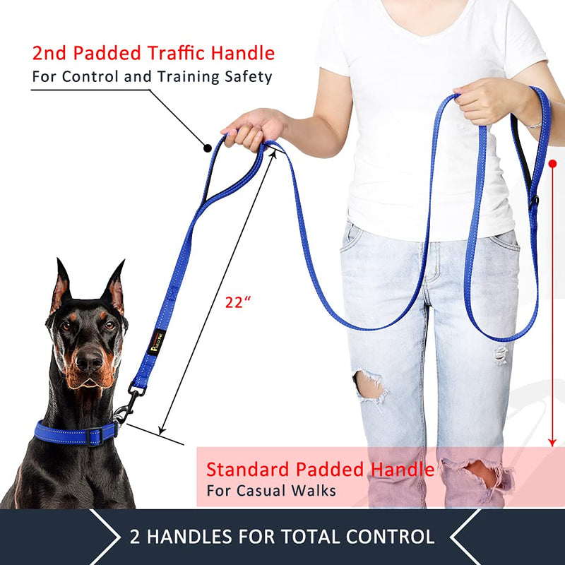 Plutus Pet Dog Leash 6ft Long,Traffic Padded Two Handle,Heavy Duty,Reflective Double Handles Lead for Control Safety Training,Leashes for Large Dogs or Medium Dogs,Dual Handles Leads(Navy Blue) Navy Blue - BeesActive Australia
