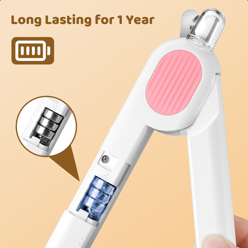 Odoland Cat Nail Clipper with LED Light and Nail File, Dog Claw Trimmer with Bright Light to Avoid Excessive Cutting - Pet Grooming Tool for Tiny Dog Cat Kitten Bunny Rabbit Pink