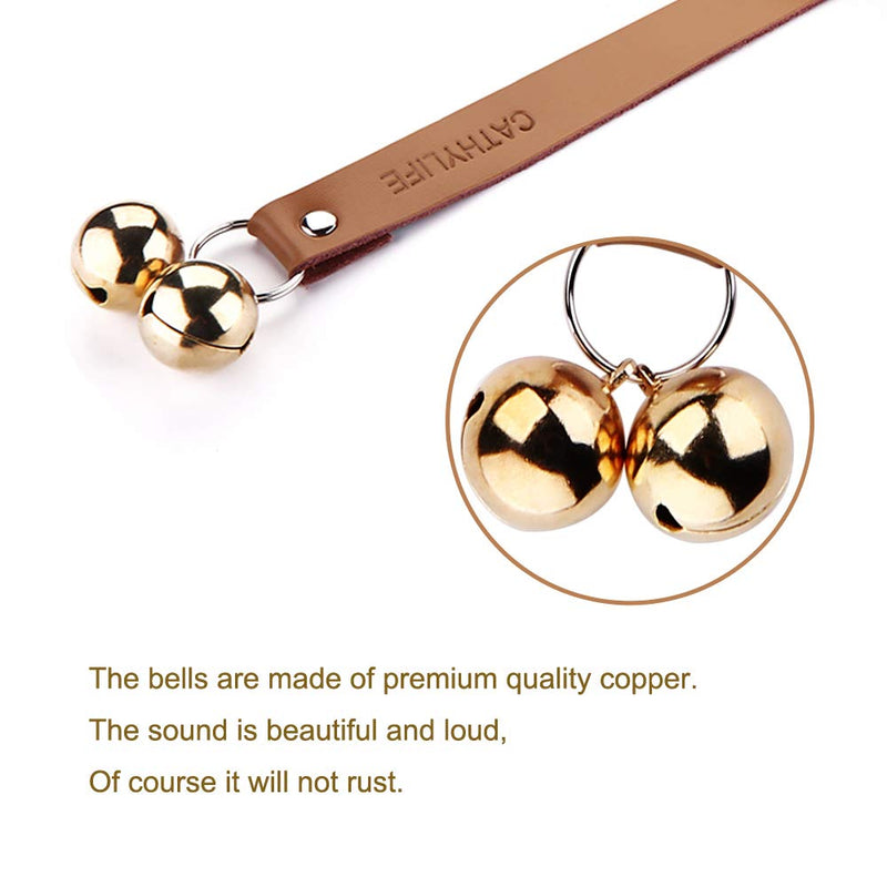 Leather Dog Doorbells for Door Knob/Potty Training/Go Outside, Length Adjustment Copper Dog Bell, Housetraining Hanging Bell, Brown Leather Golden Bells. - BeesActive Australia
