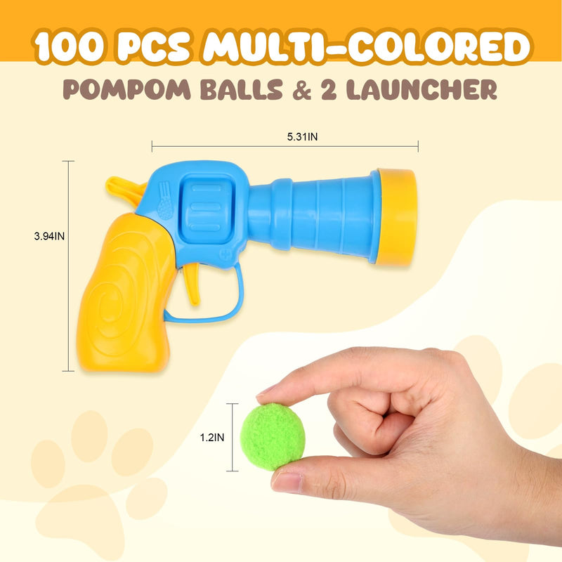 Cat Toy Balls with Launchers Set (2+100), 100 Cat Pom Pom Balls & 2 Cat Toy Ball Launchers (Durable Reinforced Edition), Cat Enrichment Toys, Interactive Cat Toy Balls, Soft & Safe Cat Toys 2 launchers & 100 balls - BeesActive Australia