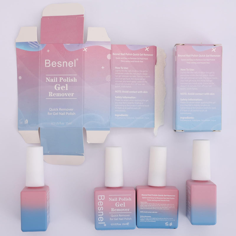 Gel Nail Polish Remover 5 Pack Professional Gel Polish Remover Non-Irritating Quick Easy,Nail Polish Gel Remover Tools Kit Nail File Cuticle Pusher Nail File Grit, No Need For Foil Soaking Or Wrapping 7 Piece Set