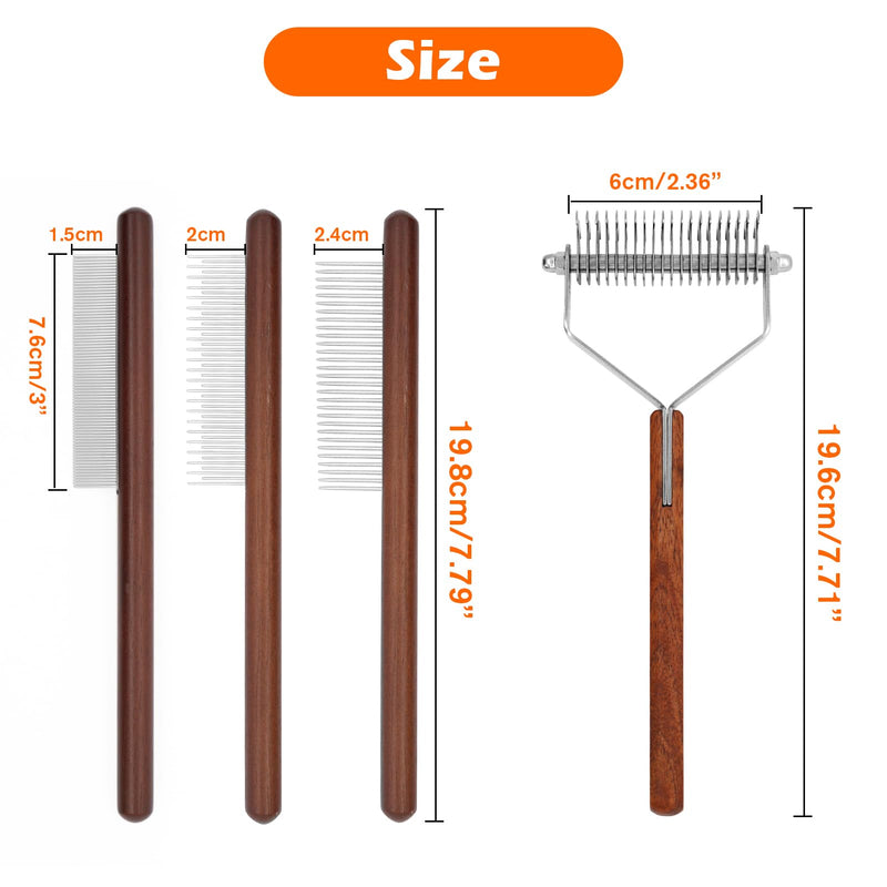 Pet Dematting Comb for Dogs and Cats with Wood Handle，Professional Pet Grooming Brush，Dog Brush for Shedding,Deshedding tool, Remove Loose Hair & Matted Fur(4 Pcs) Style 3 - BeesActive Australia