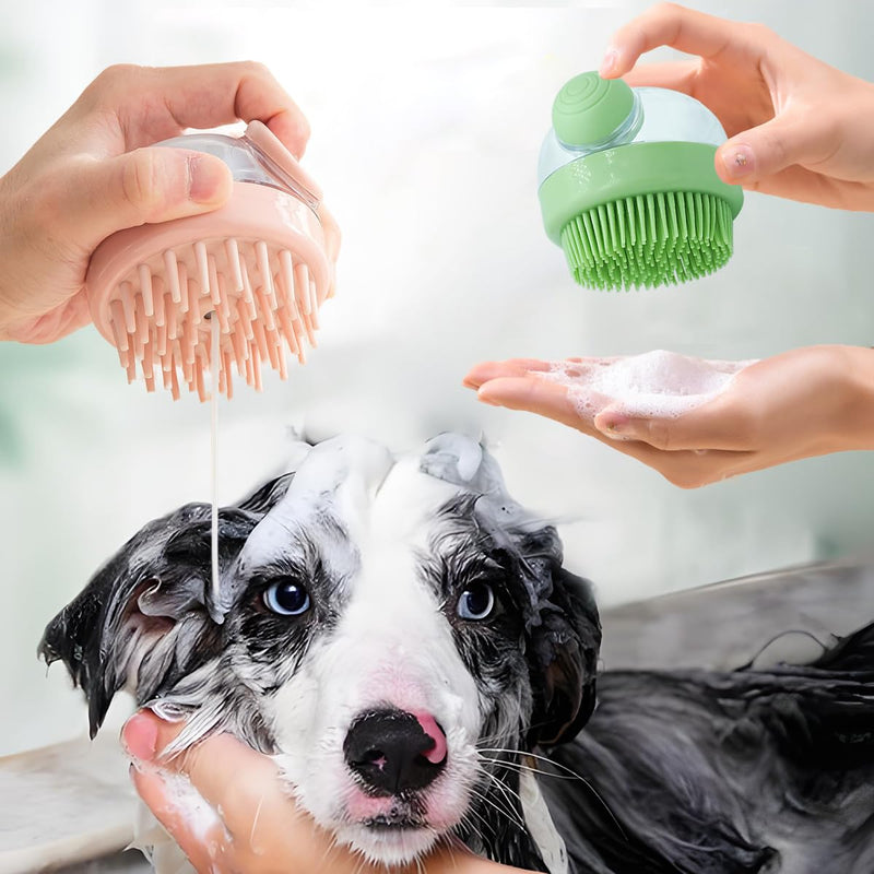 2 PCS Dog Bath Brush, Soft Silicone Dog Brush, Shampoo Bath Brush, Shampoo Dispensing Scrubber, Bathing and Massaging Brush for Short Long Haired Dogs Cats Shower(Pink&Green) Pink Green-2pcs - BeesActive Australia
