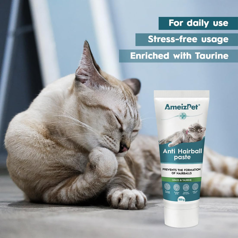 AmeizPet malt paste for cats anti-hairball, cat pastes with malt extract - cat malt agent against hairballs with taurine and grass, 2 pieces x 100g (3.52 oz) grass & taurine - BeesActive Australia