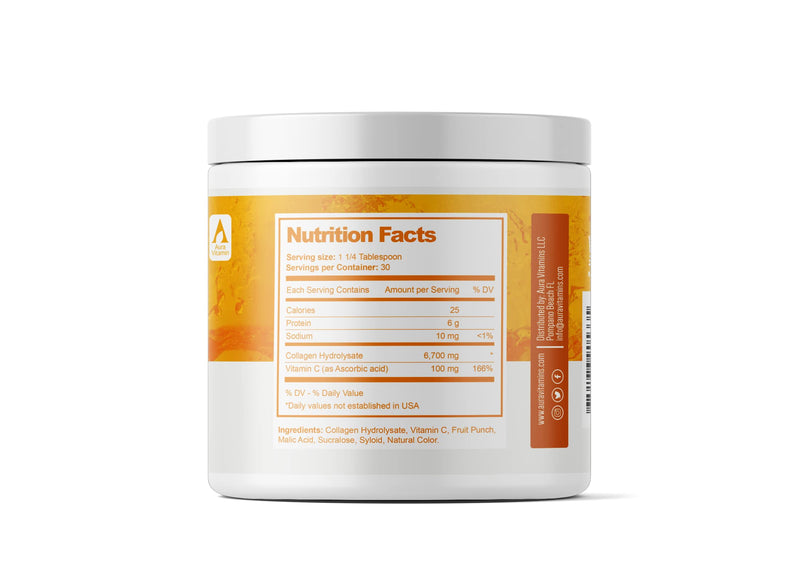 AV Orange Hydrolyzed Grass Fed Collagen with Vitamin C | Powder Supplement | Non-GMO Verified – 198gr