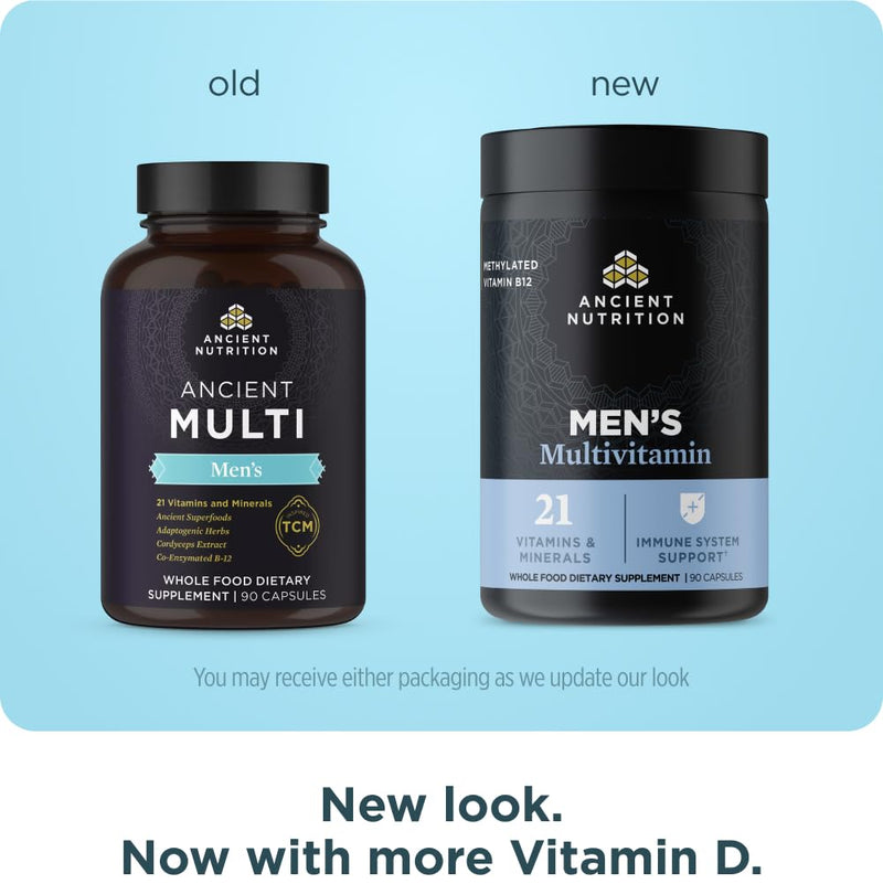 Ancient Nutrition Methylated Multivitamin for Men | Vitamin D, C, E, Methylated B12, Zinc, Magnesium, Supports Healthy Immune System and Bone Health, 90 Count