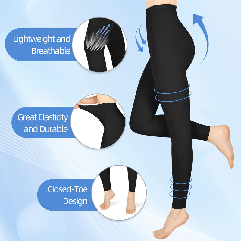 Compression Pantyhose for Women & Men, Medical Graduated Compression Stockings, Compression Tights Medium 20-30mmHg Footless Black