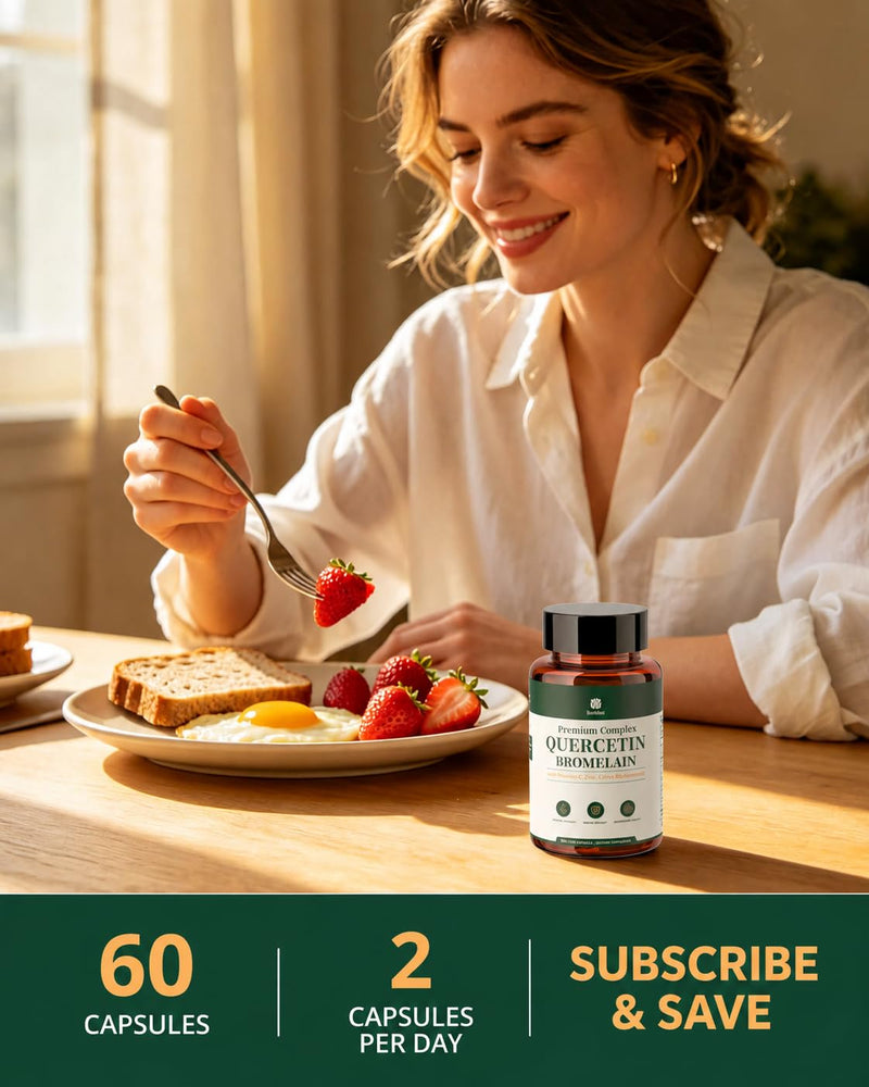 Quercetin 600mg with Bromelain, Immune Support, 60 Capsules | Vitamin C & Zinc, 7-in-1 Blend, Respiratory & Seasonal Wellness, Antioxidant, Non-GMO, Gluten Free, Vegan, 30-Day Supply