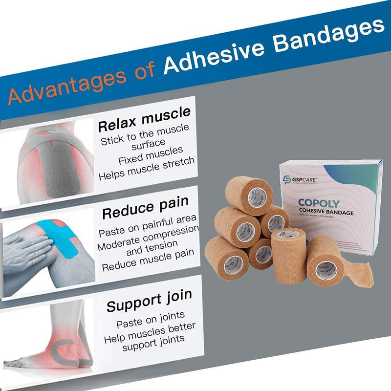 GSPCARE Self-Adhesive Bandage 7.5 cm x 4.5 m, 6 Rolls Elastic Cohesive Bandage Animal Bandage Self-Adhesive Adhesive Bandage for Swelling of Ankle Sprains on Wrist Skin Color - BeesActive Australia