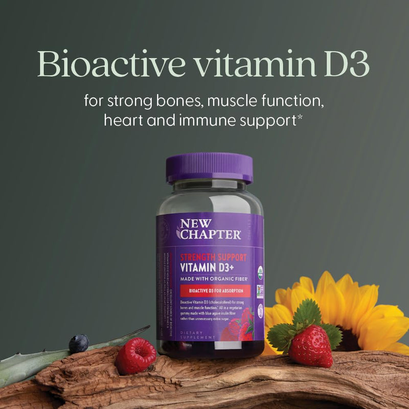 New Chapter USDA Organic Vitamin D3+ Gummies, 60 Count | 52% Less Sugar, 1,000 IU Vitamin D ONE Daily Gummy for Strong Bones and Muscle Function, Non-GMO, Gluten Free