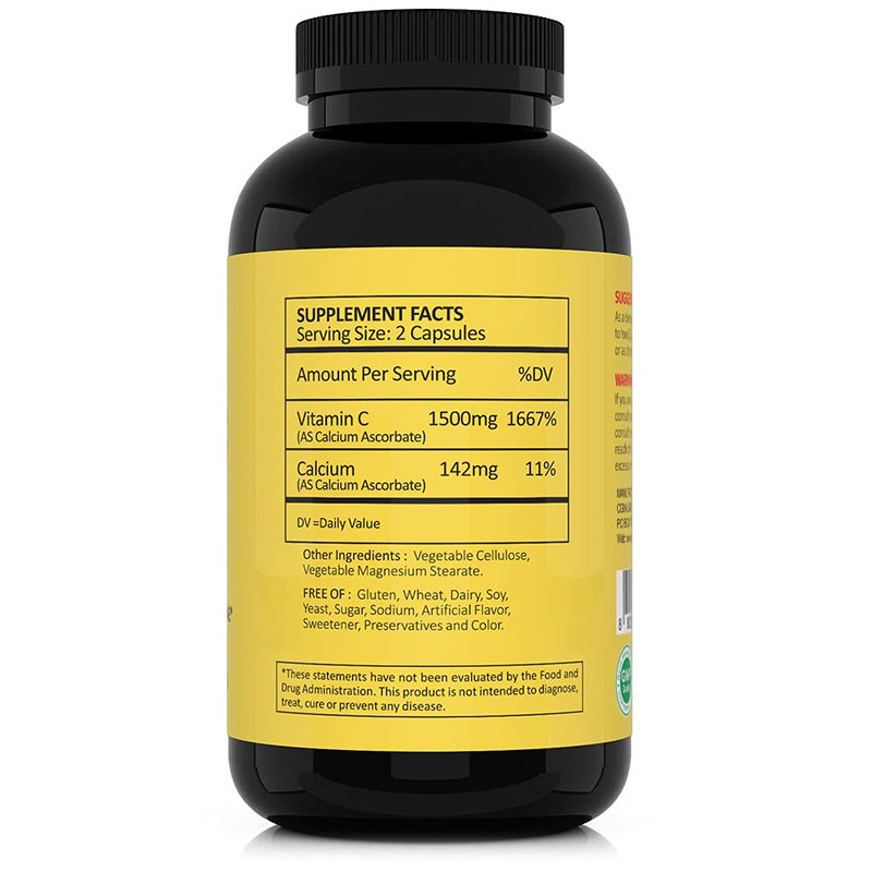 Non-Acidic Vitamin C 1500mg with Calcium - 500 Vegetable Capsules