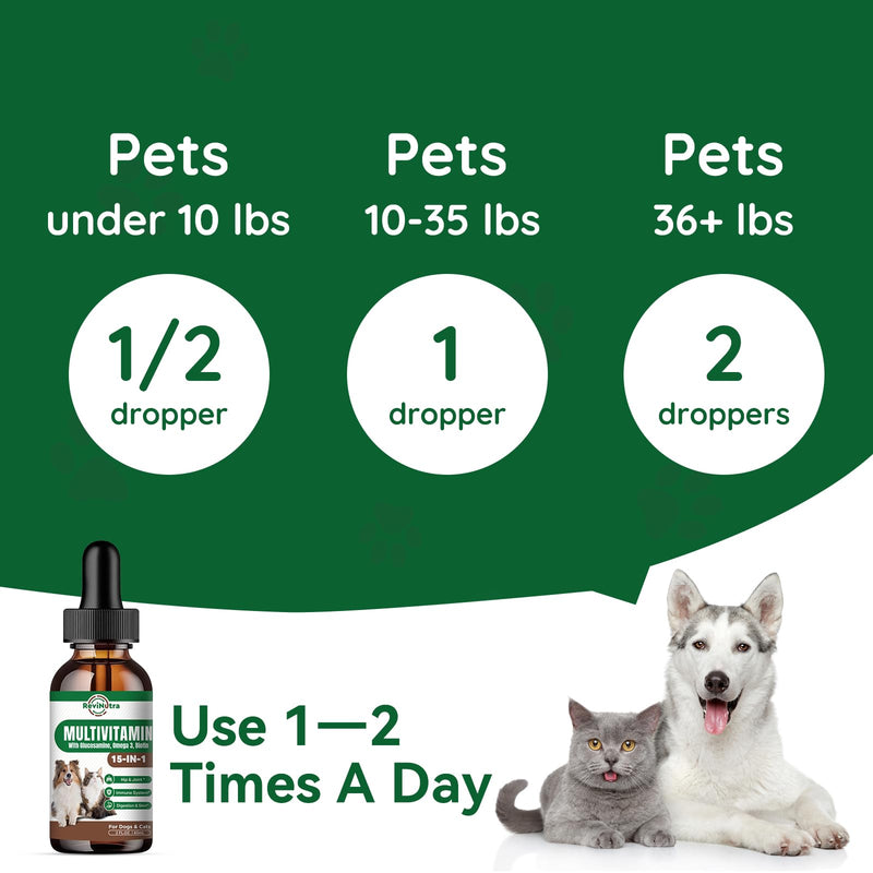 Dog Vitamins and Supplements - Dog Multivitamin Liquid Drops, 15 in 1 Pet Vitamins Supplement for Dogs & Cats - Support Joint, Gut, Immune, Digestion, Heart, Skin & Coat, 2 Fl Oz - BeesActive Australia