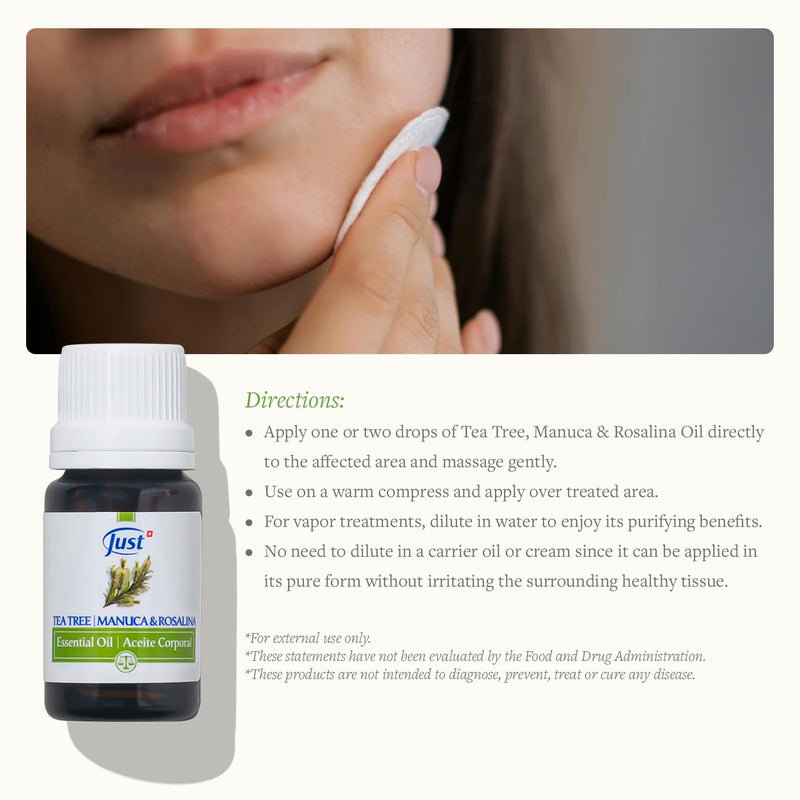 SwissJust Tea Tree Oil 10ml - Promotes Skin Regeneration, Targets Athlete's Foot, Enhances Oral Care and Ensures Hygiene and Intimate Comfort - BeesActive Australia