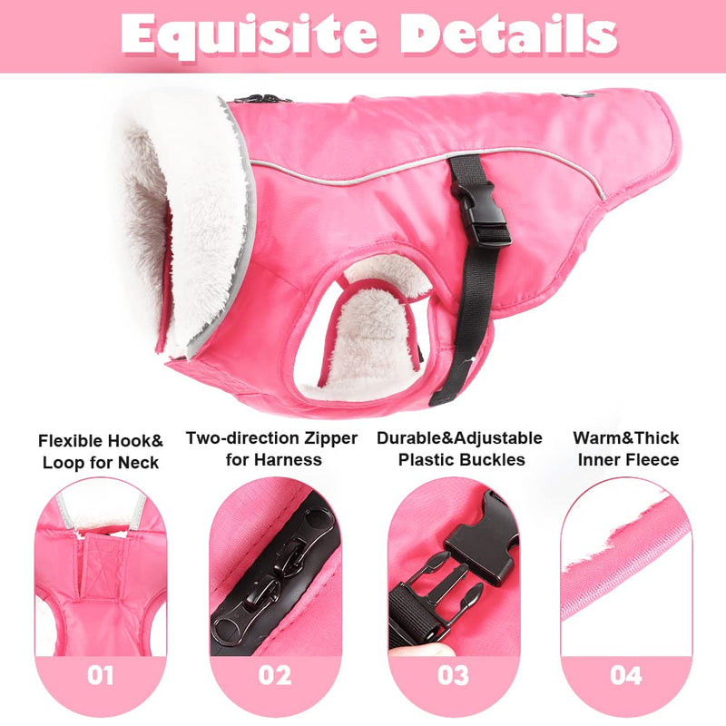 EMUST Dog Cold Weather Coats, Fleece Lining Small/Medium/Large Dog Jacket for Winter, Warm Waterproof Dog Winter Clothes for Large Dogs, Pink, XL X-Large - BeesActive Australia