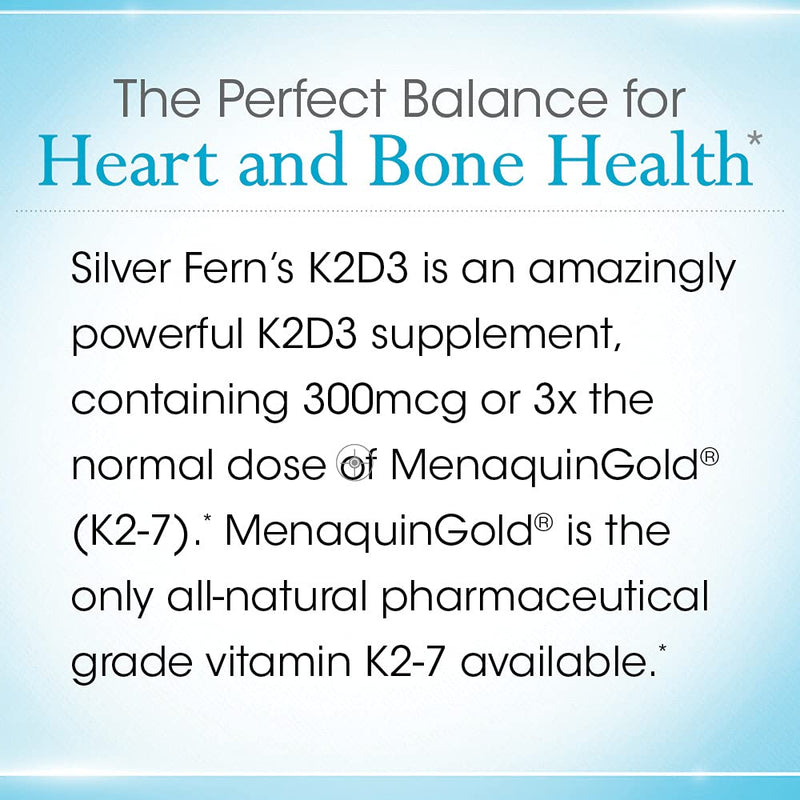 Silver Fern Vitamin K2-D3 Supplement Brand - Natural, Non-Synthetic - K2-7 | Menaquinone-7 (MK-7) - D3 as cholecalciferol - Bone, Heart & Energy Support (1 Bottle - 30 Capsules - 30 Servings) 30 Count (Pack of 1)