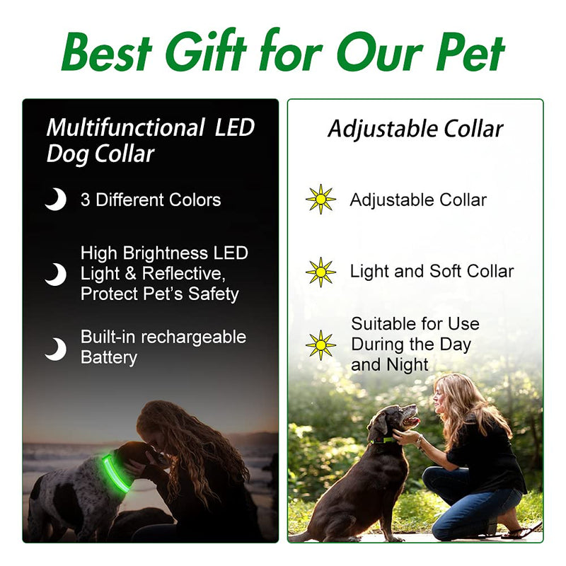 LED Dog Collar- Light up Dog Collars, LED Collar Waterproof, Adjustable Flashing Dog Collar, Rechargeable Dog Collar Visiblity & Safety for Your Dogs (Green, Large) Green - BeesActive Australia