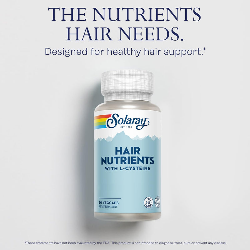 SOLARAY Hair Nutrients with L-Cysteine, 60 VegCaps | Hair, Skin & Nail Support, Biotin, L-Cysteine & B Vitamins, 30 Servings, Lab Verified