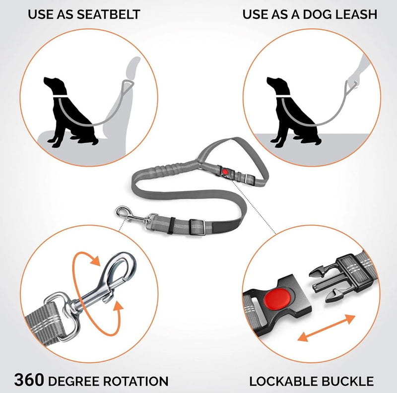 Reflective 2 in 1 Dog Cat Seat Belt Harness Leash and Headrest Collar Accessary for Vehicle, Pet Safety, Nylon, Heavy Duty and Elastic (Pink) Pink - BeesActive Australia